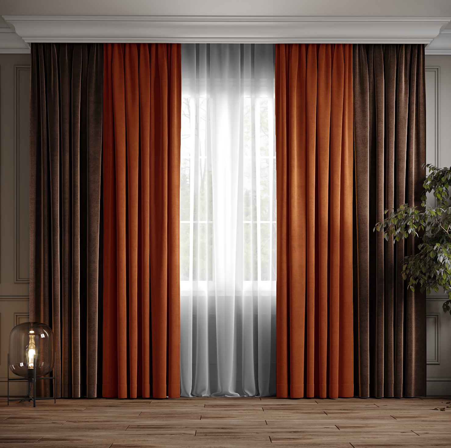 

Комплект двухцветные шторы Ann-Tailor микровелюр Терракота с коричневым 150x270 см 2 шт (107-217)