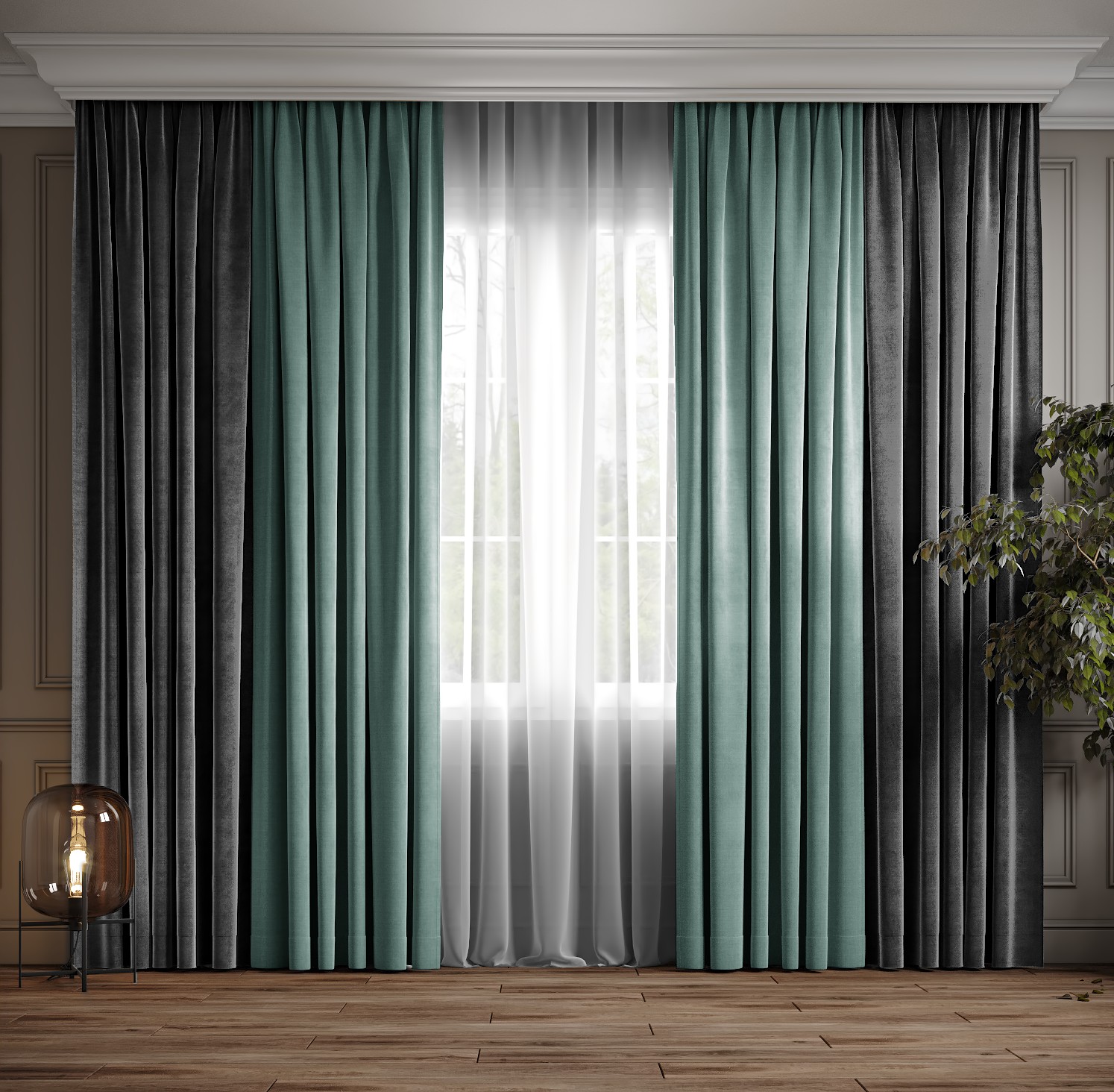 

Комплект двухцветные шторы Ann-Tailor микровелюр Cерый с мятным 200x270 см 2 шт (372-208)