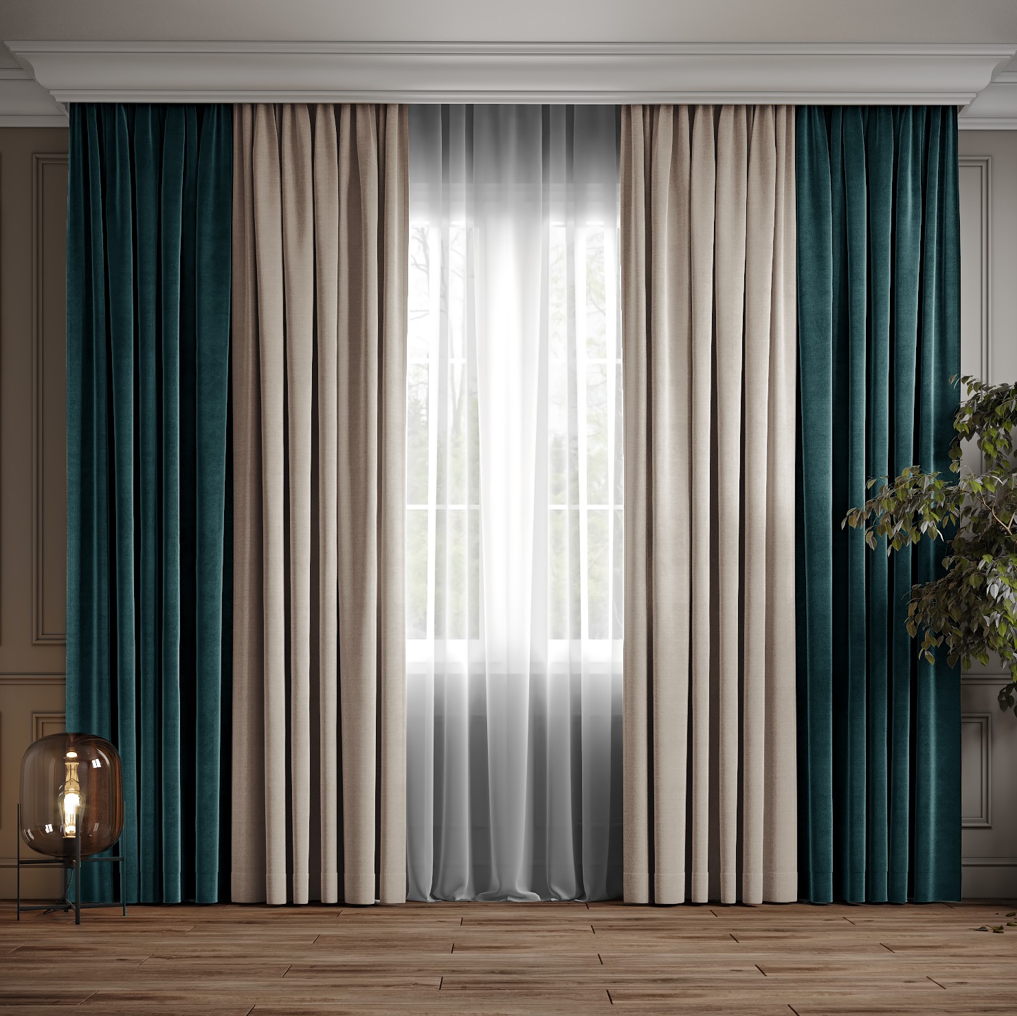 

Комплект двухцветные шторы Ann-Tailor микровелюр Бирюза с капучино 300x270 см 2 шт (100-196)