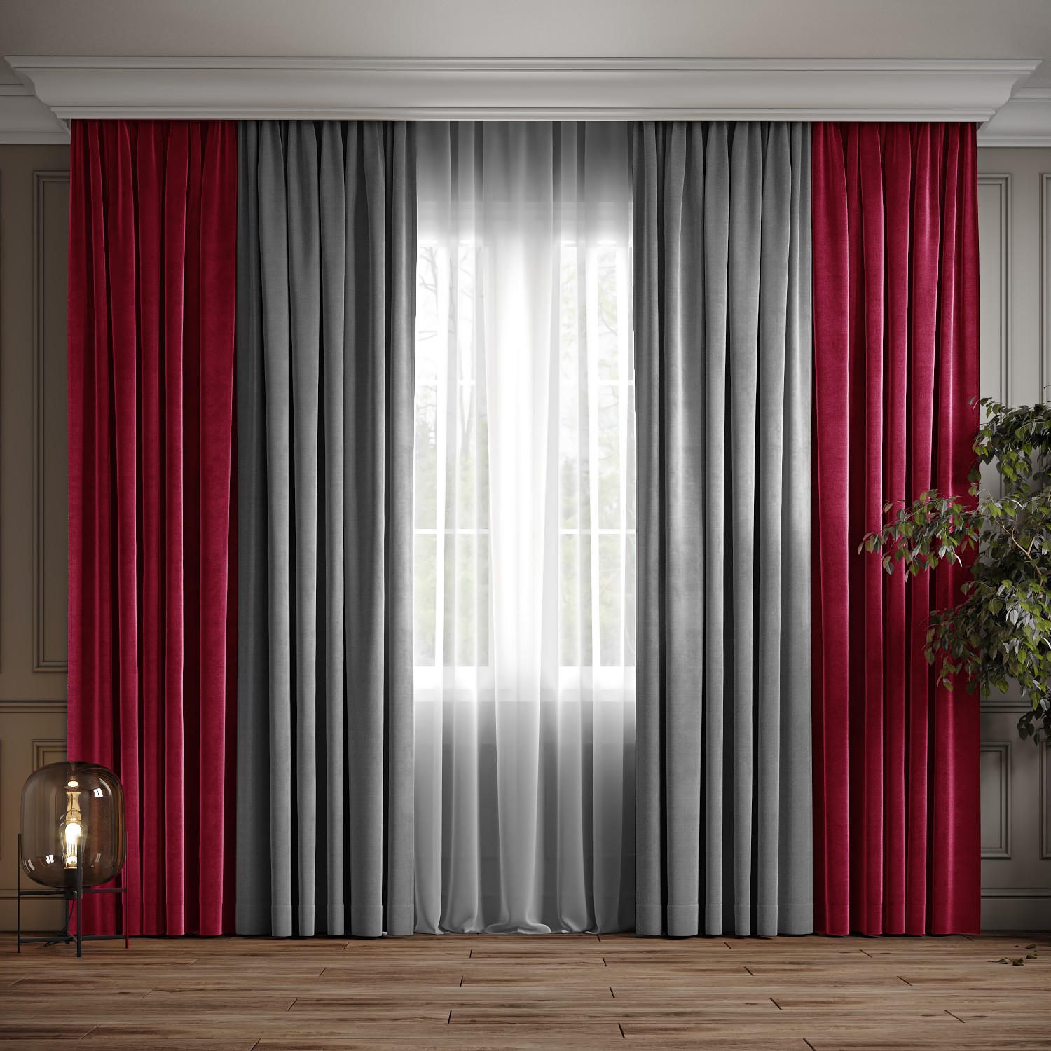 

Комплект двухцветные шторы Ann-Tailor микровелюр Фуксия с светло серым 300x270 см 2 шт (109-371)