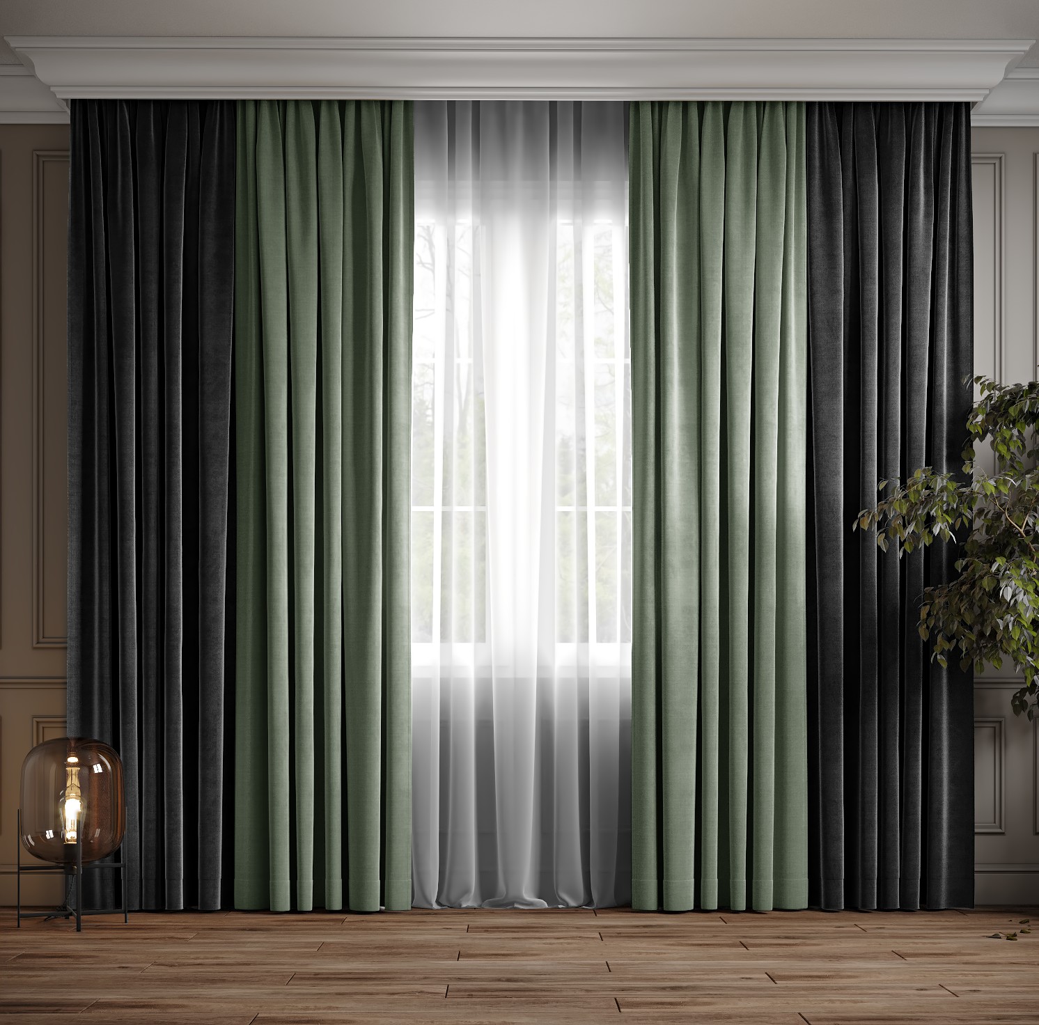 

Комплект двухцветные шторы Ann-Tailor микровелюр Темно-серый с серо-зеленым 150x270 см 2 шт (340-248)