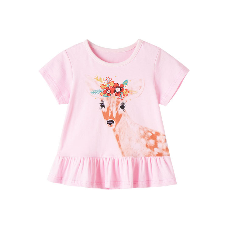 

Футболка для девочки с рюшами и рисунком оленя розовая Deer Berni Kids (100) Розовый