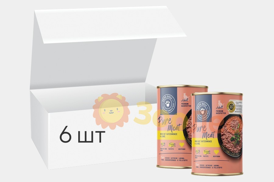 

Упаковка влажного корма для кошек Pets Deli Курица с кошачьей мятой 400г 6шт