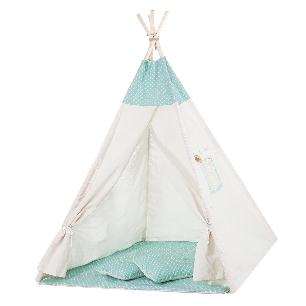 

Детская палатка Вигвам SPRINGOS TIPI Игровой домик для детей 120 х 100 см Хлопок Белый мятный (TIP04) XXL