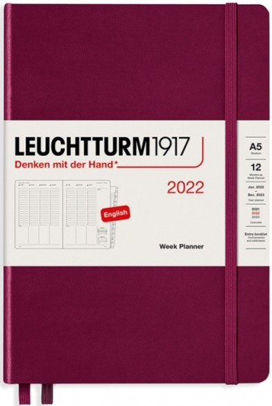 

Щотижневик вертикальний Leuchtturm1917 на 2022 рік середній 14,5 х 21 см винний