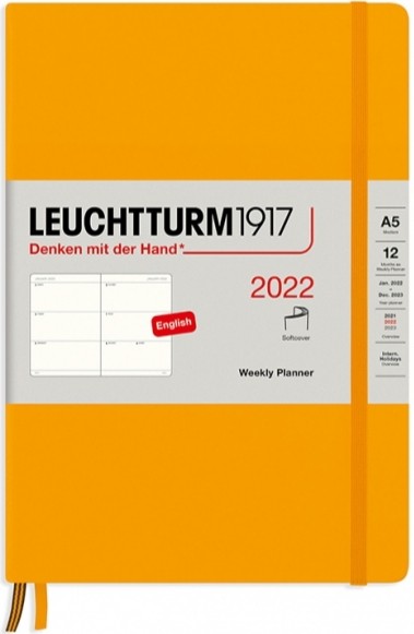 

Щотижневик горизонтальний Leuchtturm1917 на 2022 рік середній 14,5 х 21 см сонячний жовтий м'який