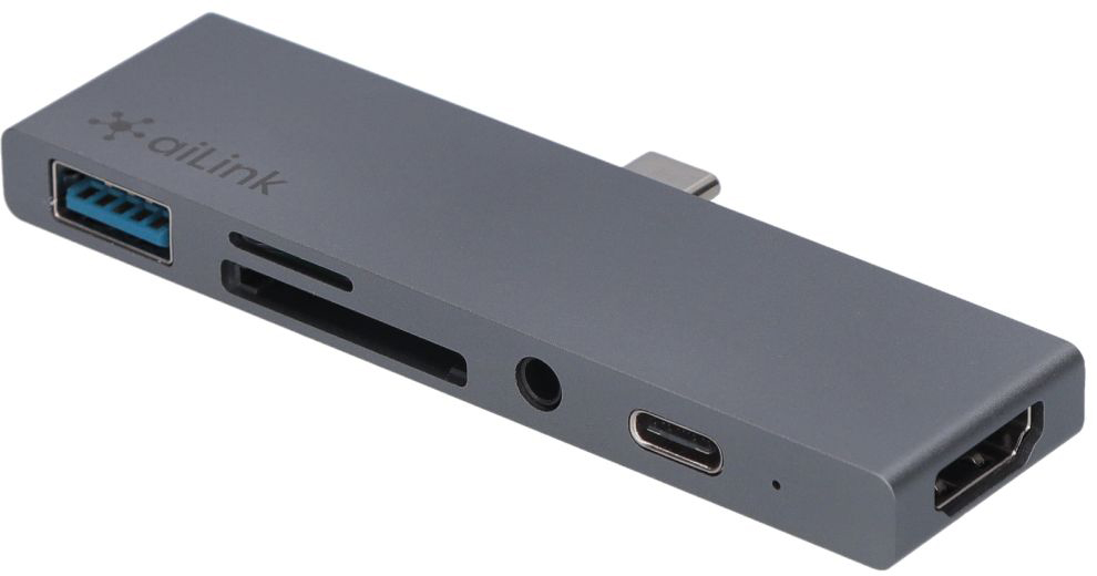 Акція на USB-хаб адаптер Ailink Aluminium USB-C iPad Pro 4K HDMI Hub Card Reader mini jack 3.5 мм Multi Port Space Grey (AI-IPC02_sg) від Rozetka UA