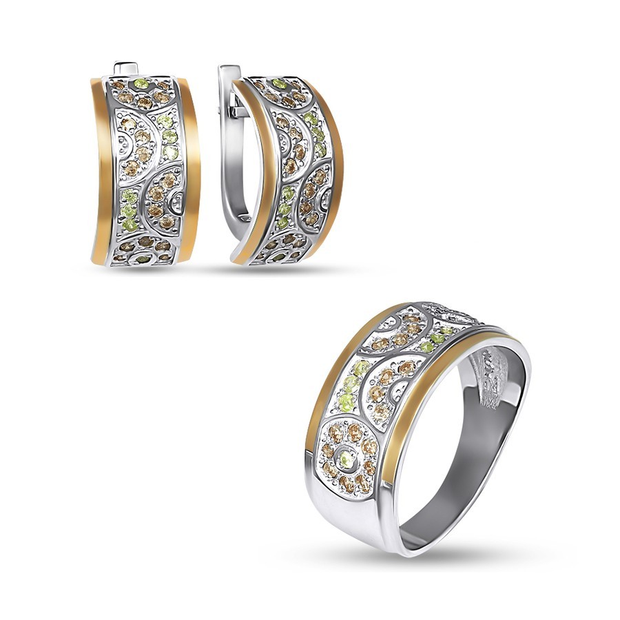 

Комплект кольцо-серьги "Прелесть" Сплав серебра и золота Bigsun