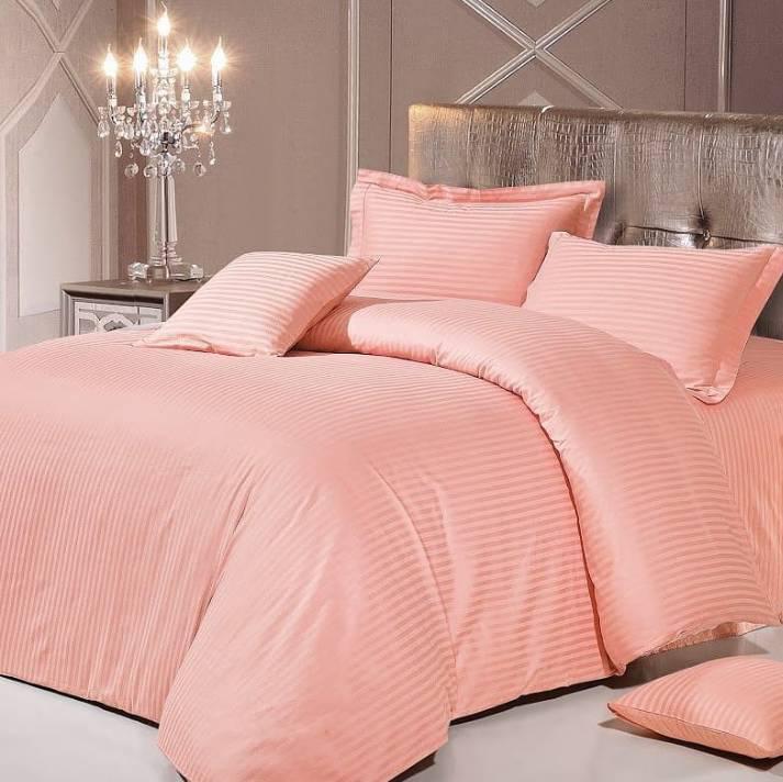 

Комплект постельного белья в полоску страйп-сатин ЕВРО Персиковый XR HOME TEXTILE
