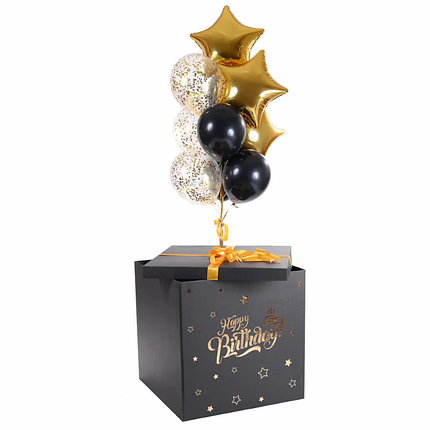 

Коробка сюрприз с шарами и надписью "Happy Birthday"