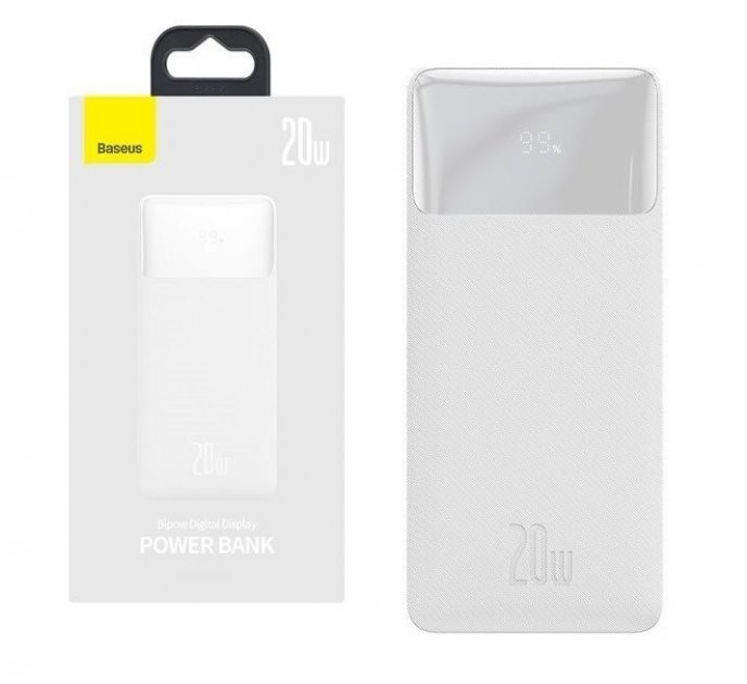 

Павербанк Baseus Smart Display 30000mAh |20W, 3A, Type-C/2USB| white