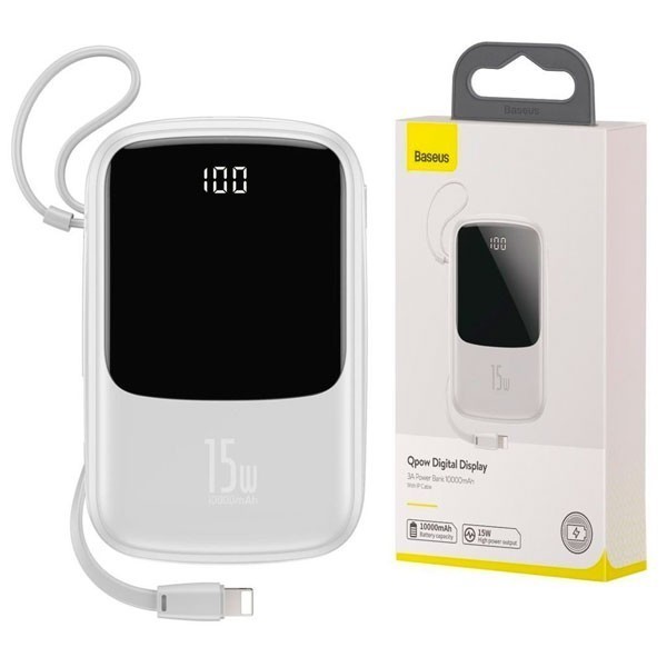 

Павербанк Baseus Display 10000mAh 15W + кабель Lightning white