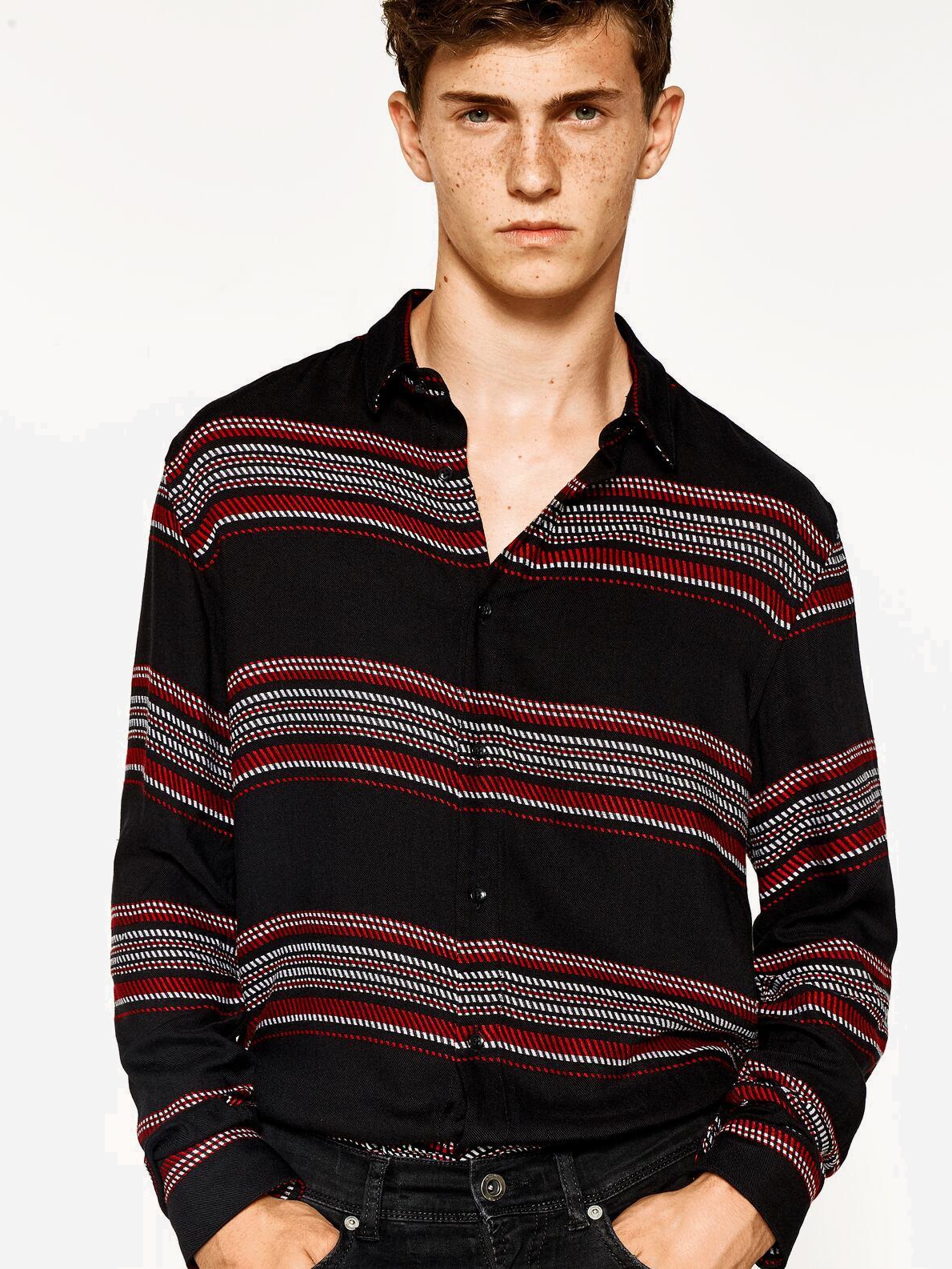 

Рубашка Zara XAZ134435IPCV  Черная в узоры, Рубашка Zara XAZ134435IPCV L Черная в узоры