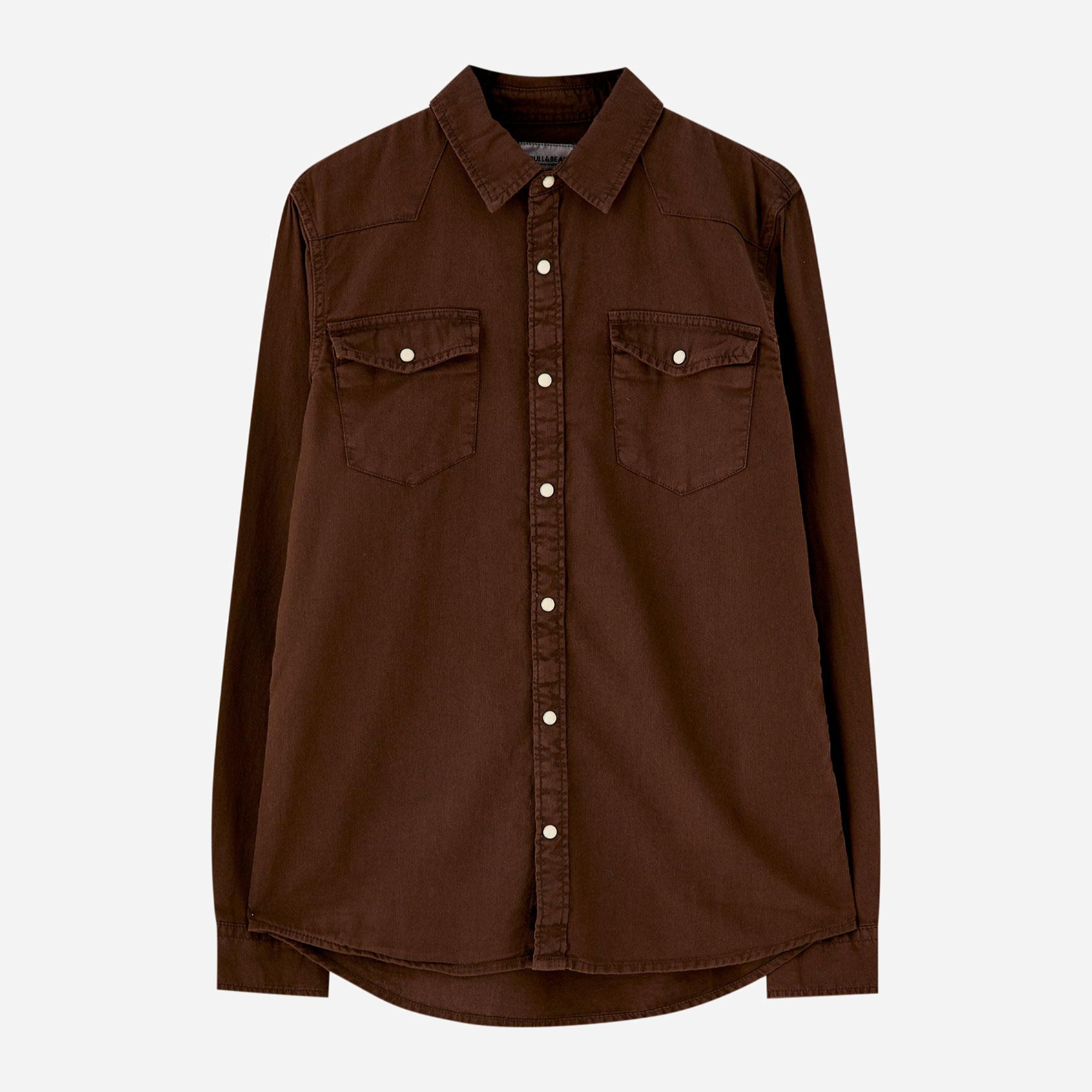 

Рубашка джинсовая Pull & Bear XAZ240345LNBW L Темно коричневая