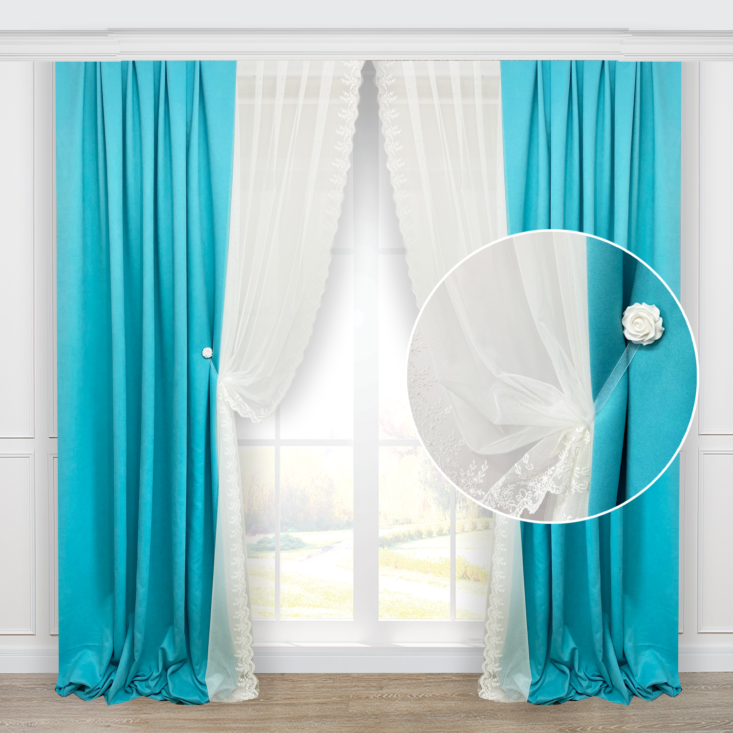 

Комплект штор для окна Adagio Windows Decor Селена в голубом цвете 150х270см (2шторы) + 270х270см (2 шторы)