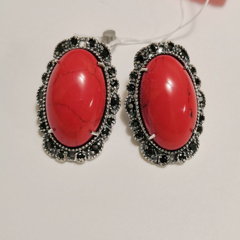 

Серьги из серебра с яшмой и циркониями Луиза, 0040.10