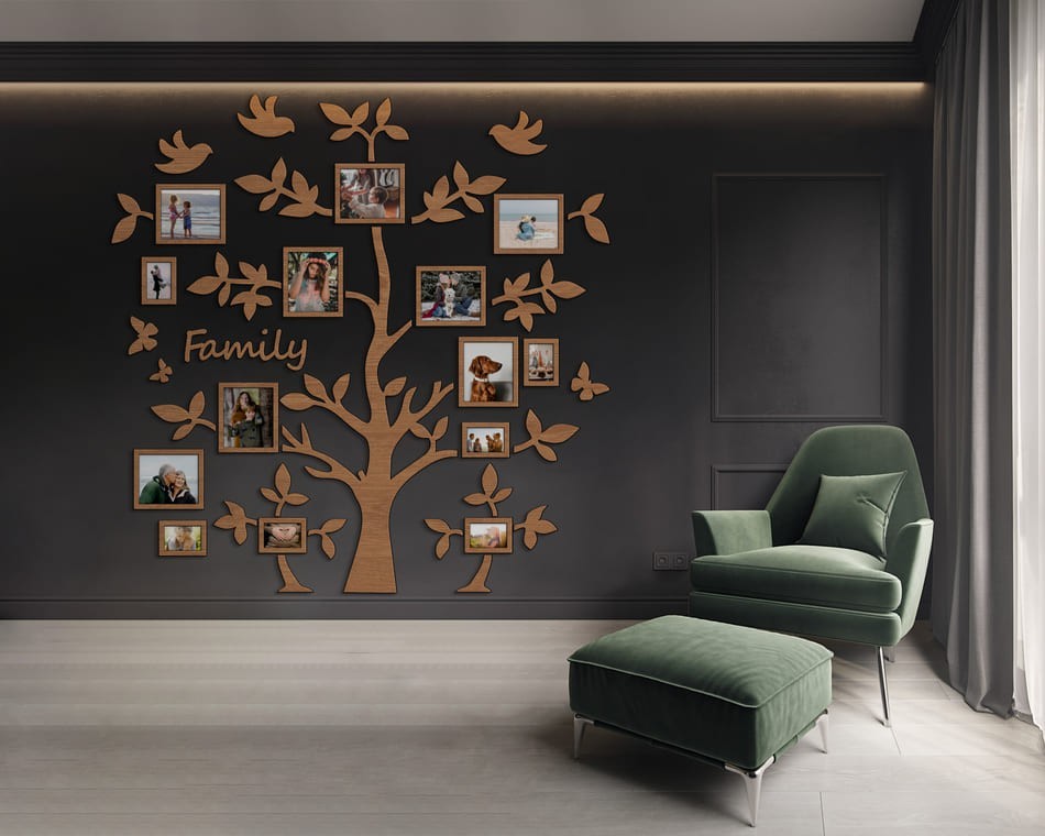 

Семейное дерево для фотографий 14 рамок LikeWood Tree With Butterflies М 150 × 150 см Светлый орех