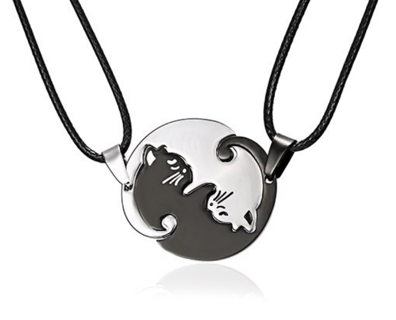 

Парная подвеска Primo для двоих с кулоном Коты Инь-Янь - Silver/Black