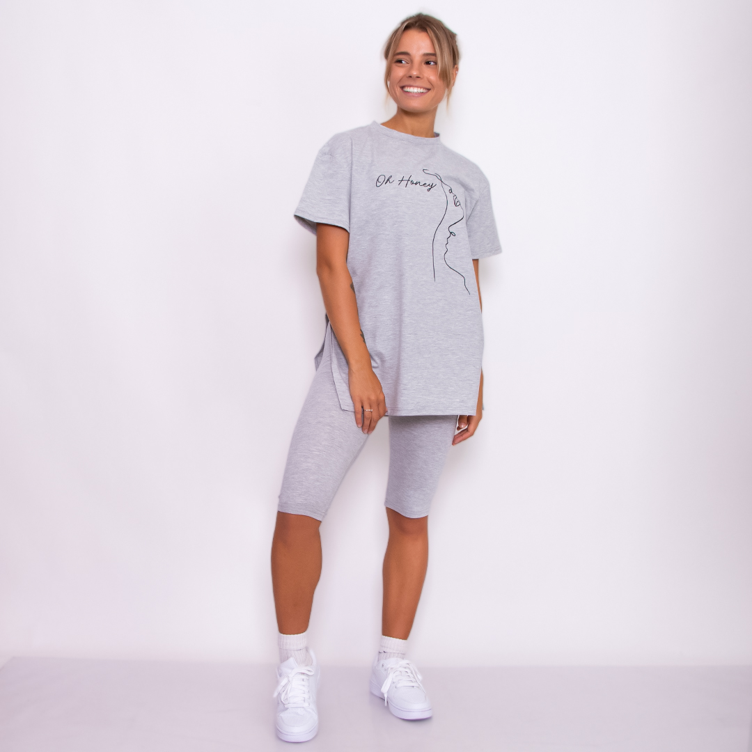 

Женский комплект (футболка и велосипедки) Teamv Oh Honey Серый L-XL