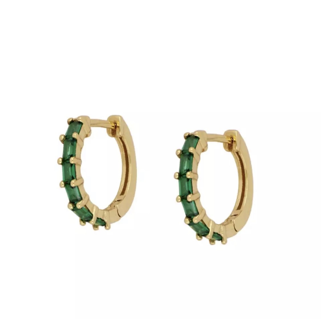 

Серьги Emerald hoops из серебра 925 пробы в позолоте 14к, с изумрудными камнями, золотой цвет