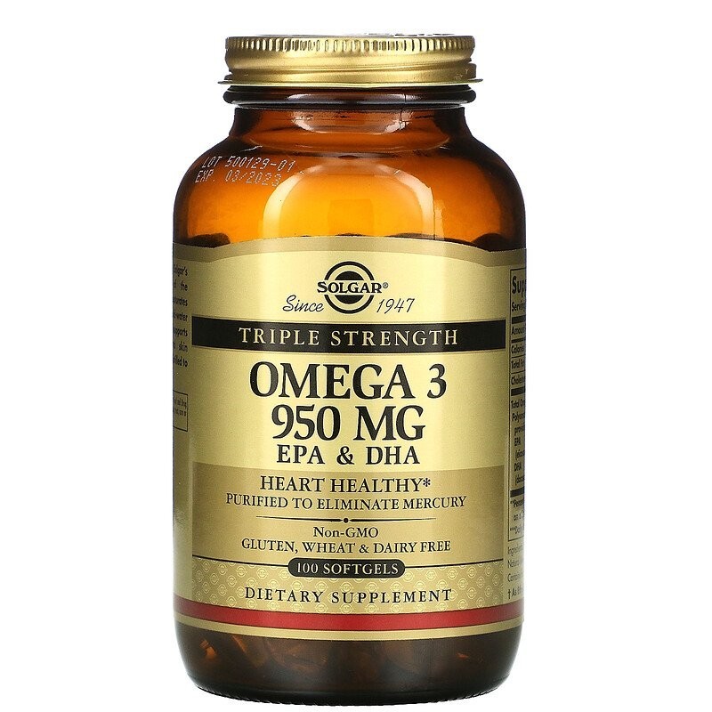 

Жирные кислоты Solgar Omega 3 950 мг 100 капсул