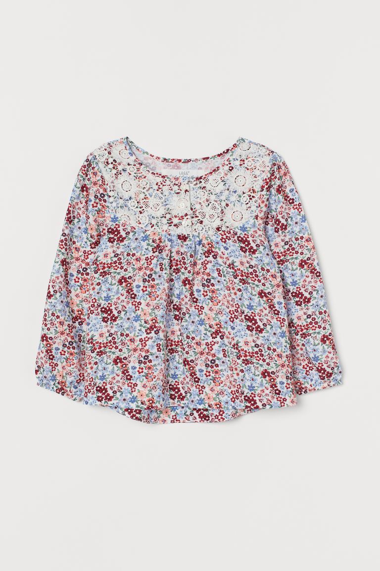 

Блузка с кружевом H&M Р015 122 см Красная с цветами (P-6910806230159)