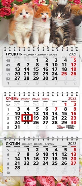 

Календарь Марко квартальный настенный на три пружинки 2022 год Офисный стандарт Котята 325*740мм