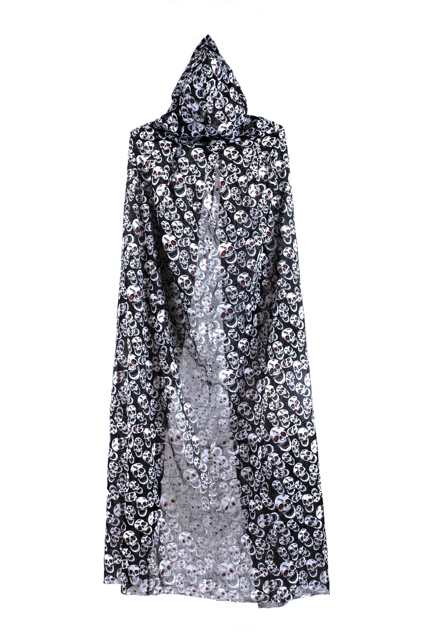 

Плащ с черепами и капюшоном на Хэллоуин, 120 см