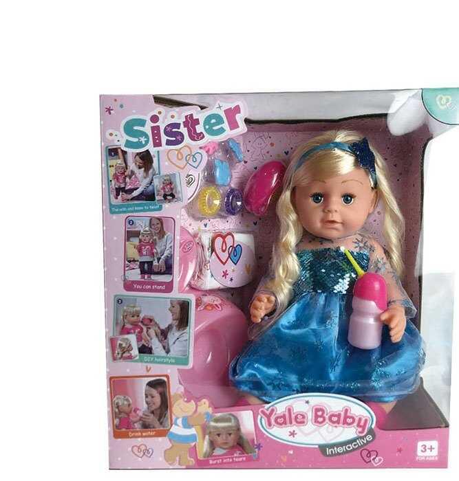 

Кукла беби пупс функциональный Сестричка Yale Baby BLS 007 I кушает, ходит в туалет, с аксессуарами, с волосами