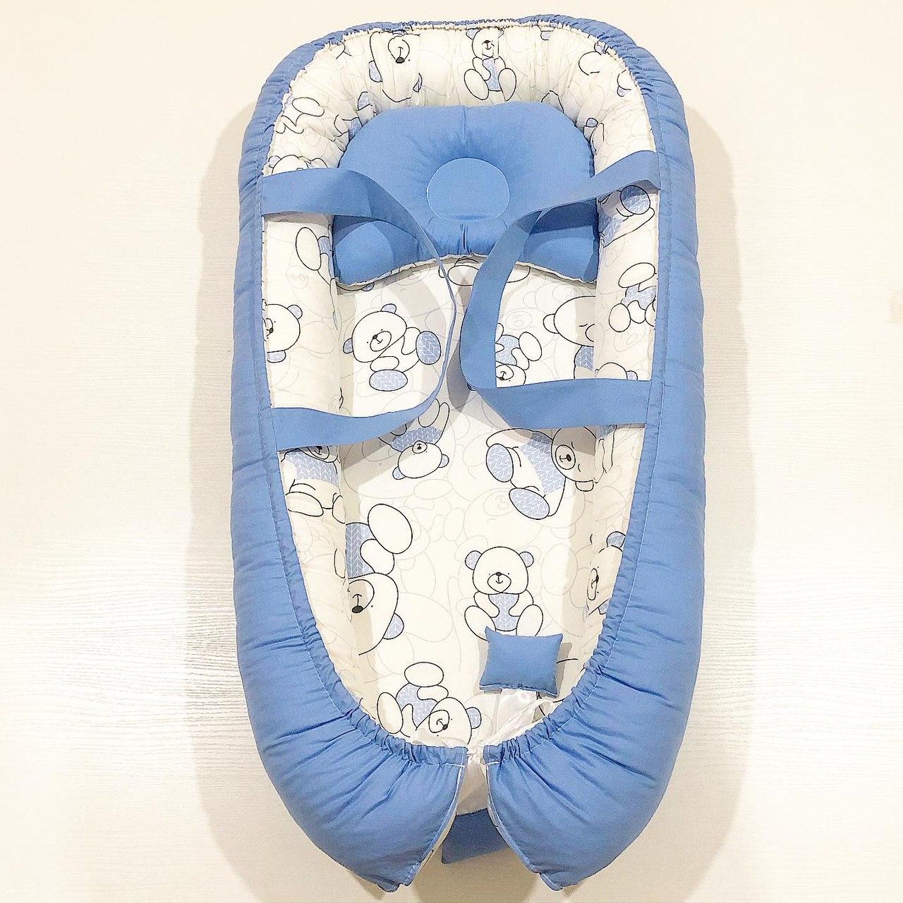 

Кокон-гнёздышко со сьемным ортопедическим матрасиком и ручками BABYNEST (Синий)