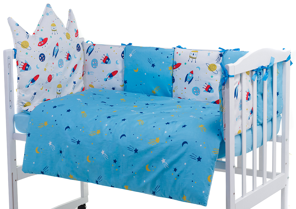 

Детская постель Babyroom Classic Bortiki-01 (6 элементов) голубой-белый (космос). 33390