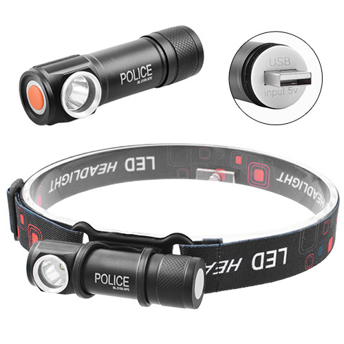 

Фонарь налобный Police 2155-XPE, ЗУ USB, встроенный аккумулятор, магнит. 32540