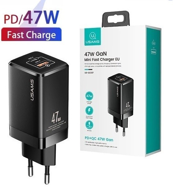 

Зарядное устройство Usams GaN Travel Charger 47W |Type-С+USB|