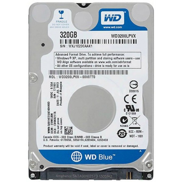 

HDD 2.5" SATA 320GB WD Blue 5400rpm 16MB (WD3200LPCX) Refurbished