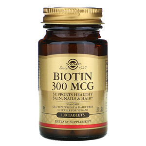 

Витамины и минералы для кожи, ногтей и волос Биотин Solgar Biotin 300 мкг 100 таблеток (444663)