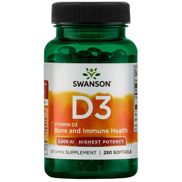 

Витамины и минералы Swanson Vitamin D3 High Potency 5000IU 250 капсул (445418)