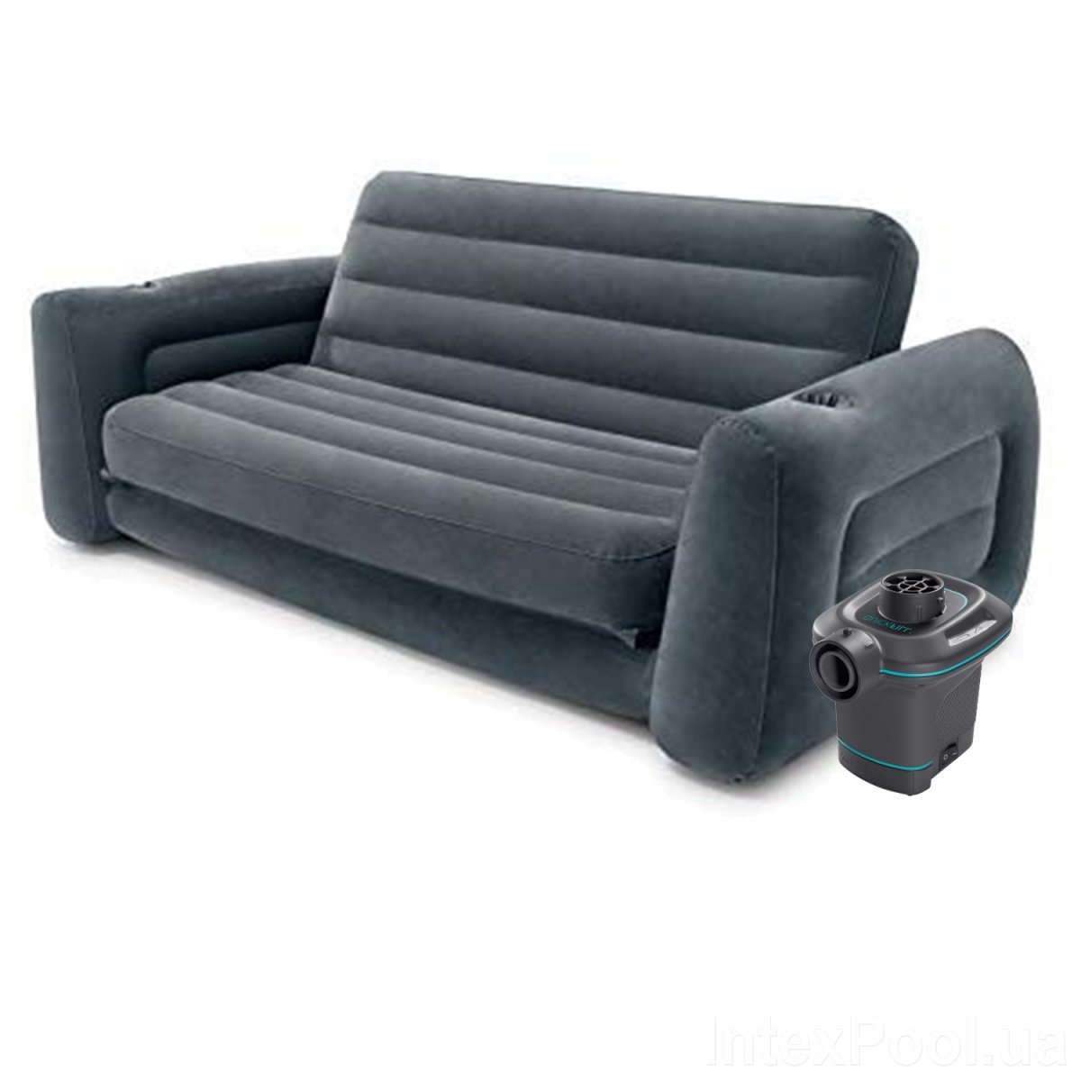 

Двухспальный надувной диван-трансформер Intex 66552-2 Pull-Out Sofa с электрическим насосом 203 x 224 x 66 см Черный (RT-66552-2)