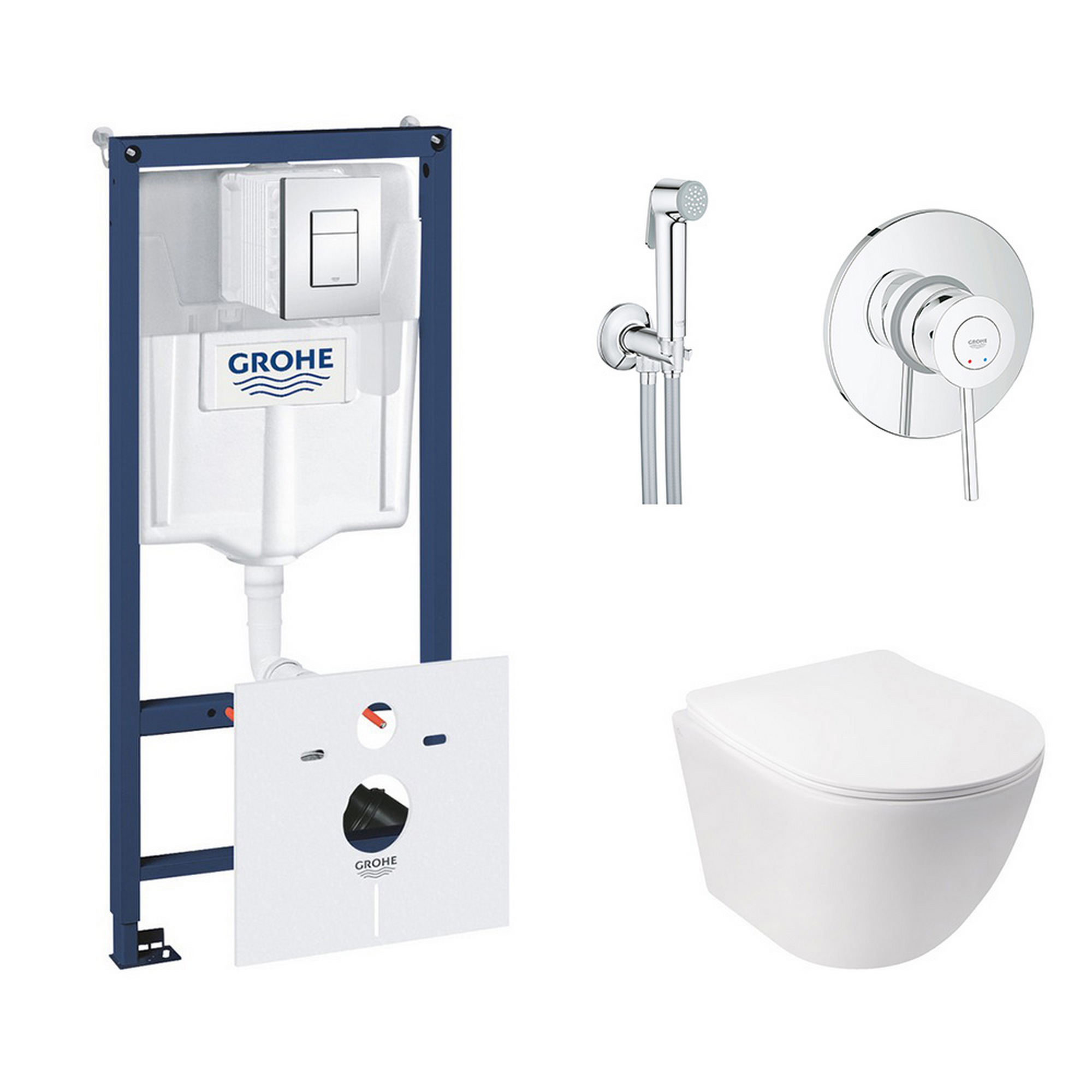 

Комплект инсталляция Grohe Rapid SL 38827000 + унитаз с сиденьем Qtap Jay QT07335176W + набор для гигиенического душа со смесителем Grohe BauClassic 2904800S