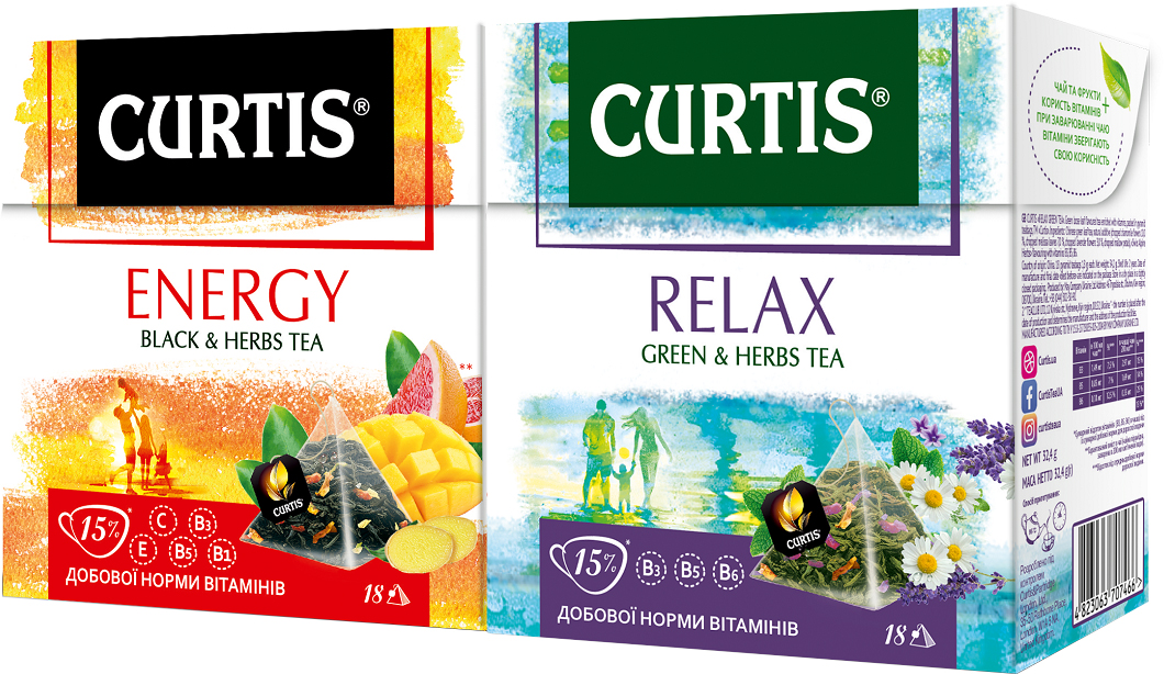 Набор чая Curtis Relax Green Tea 18 пирамидок + Energy Black Tea 18 ...