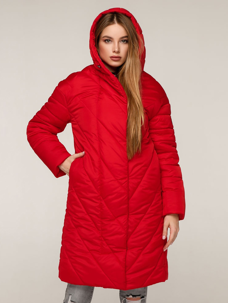 Акція на Куртка зимова довга жіноча Favoritti ПВ-1289 Лаке Тон 76 44 Червона від Rozetka