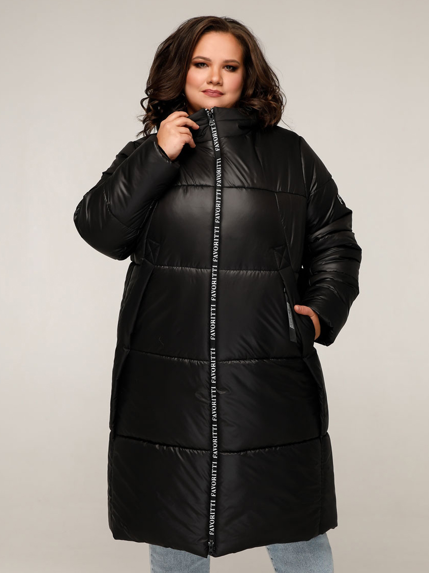 Акція на Куртка зимова довга жіноча Favoritti ПВ-1261 Лаке Тон 21 + Тон 1 58 Чорна від Rozetka