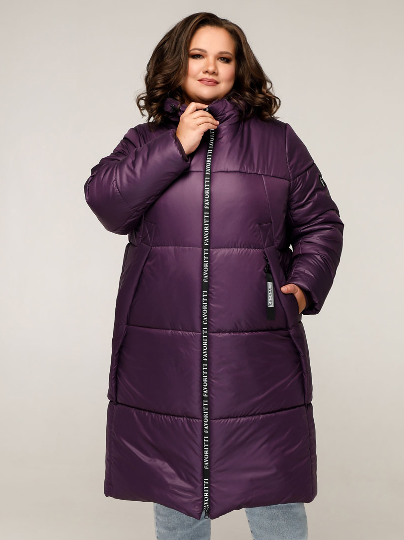Акція на Куртка зимова довга жіноча Favoritti ПВ-1261 Лаке Тон 33 + Тон 111 62 Темно-фіолетова від Rozetka