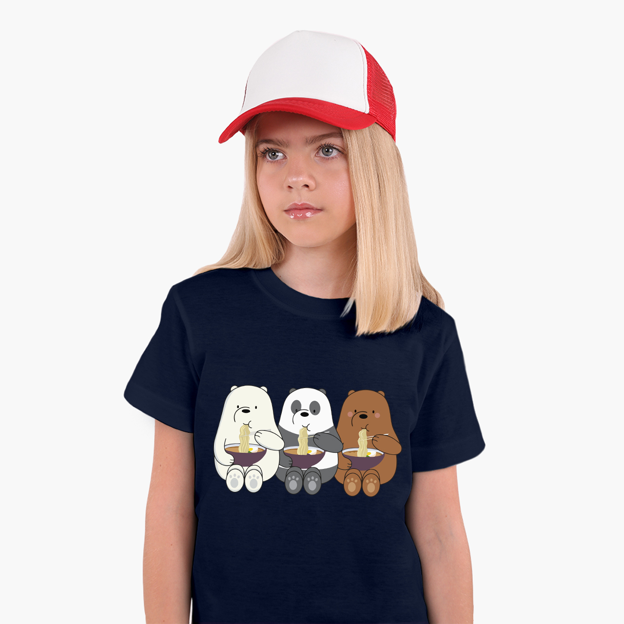 

Детская футболка для девочек Вся правда о медведях (We Bare Bears) (25186-2897-82) 146-152 см Хлопок Темно-синий