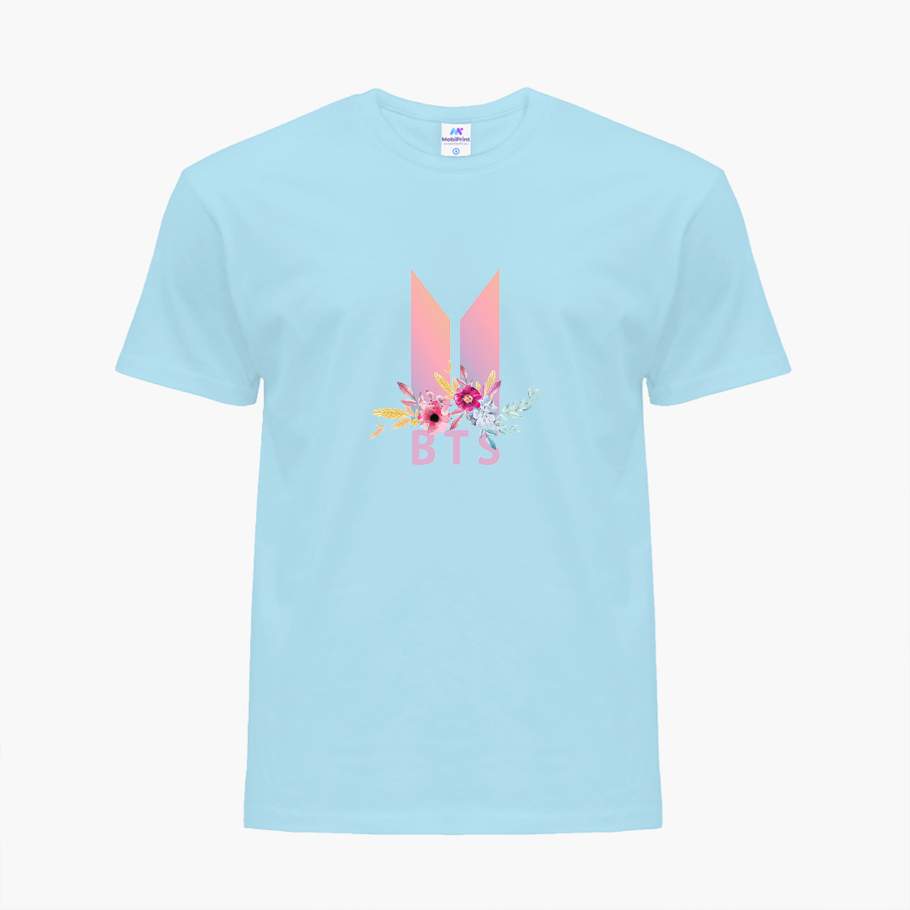 

Детская футболка для девочек БТС (BTS) (25186-1081-35) 146-152 см Хлопок Голубой