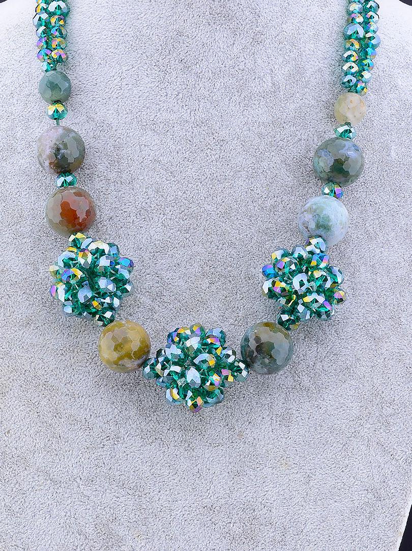 

075655 Бусы Агат, Чешский хрусталь 63 см.