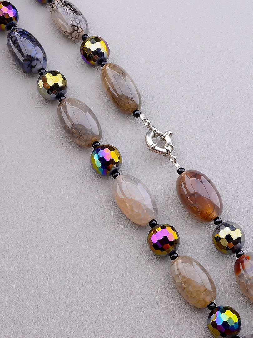 

075661 Бусы Агат, Чешский хрусталь 52 см.