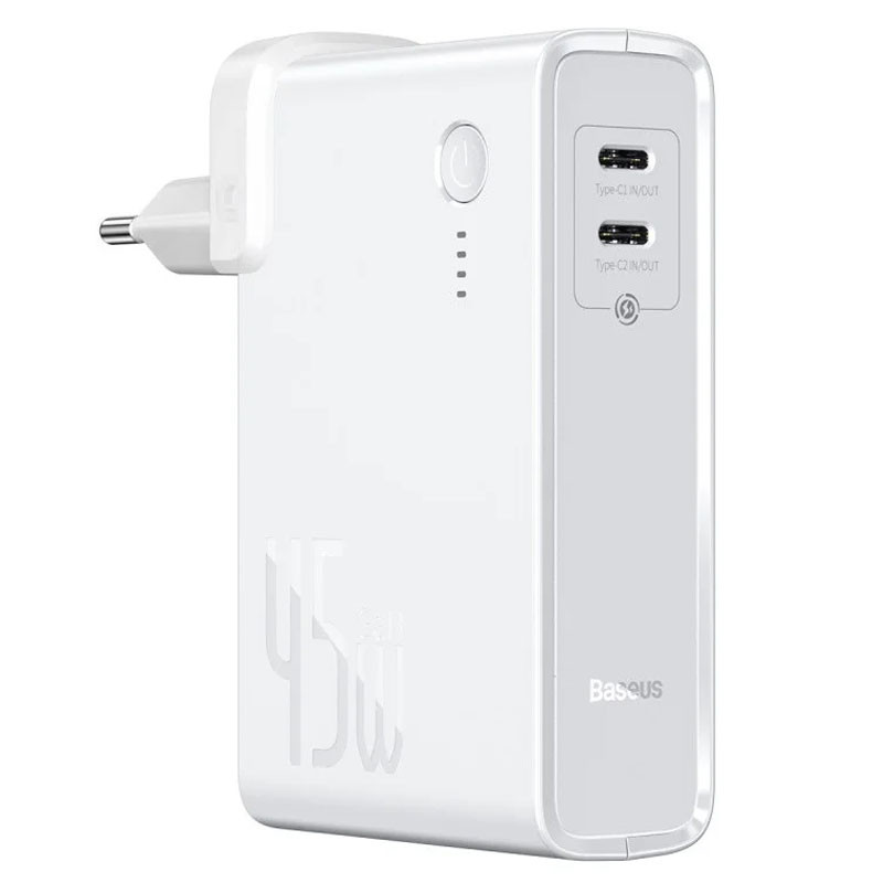 

СЗУ + Power Bank 2in1 Baseus GaN QC (2 Type-C/ 45W) 10 000 mAh Белый