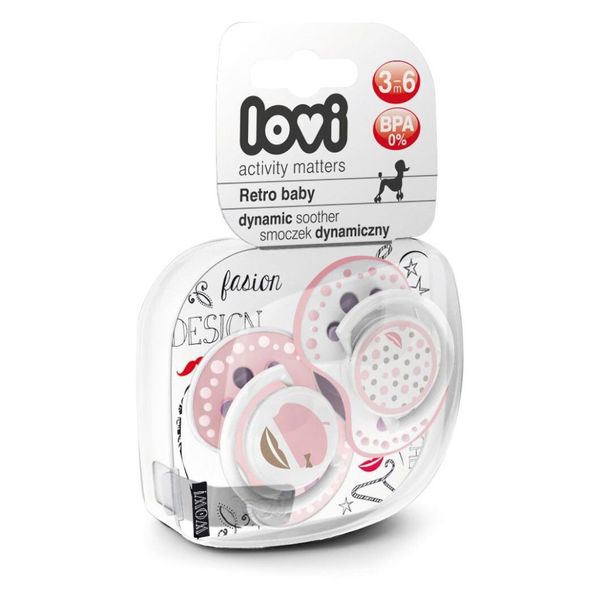 

Пустышка силиконовая динамическая Retro baby, 3-6 мес., 2 шт, LOVI