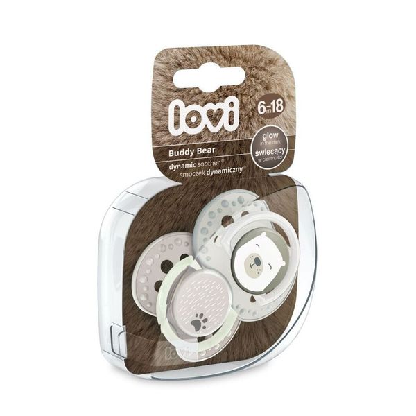 

Пустышка силиконовая динамическая Buddy bear, 6-18 мес, 2 шт., LOVI