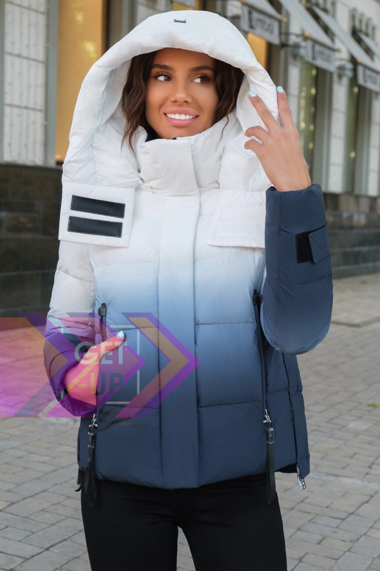 

Женская зимняя короткая куртка Fodarlloy XL бело-синяя 73112